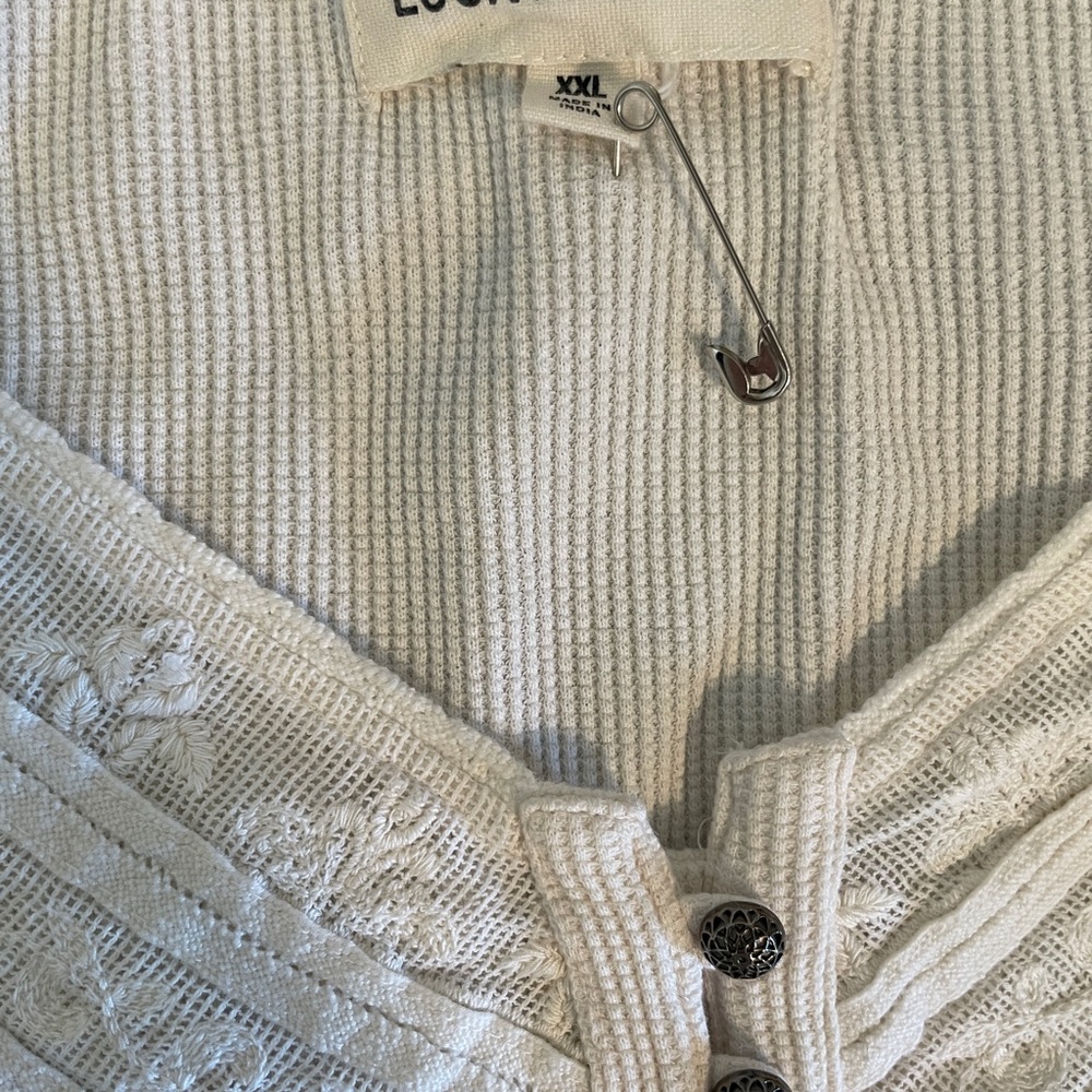 Lucky Brand Cream Long Sleeve Top with Lace - Picture 5 of 5